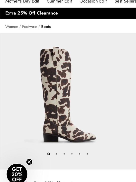 Aldo Cow-Print Over-the-Knee Boots in Cream and Brown